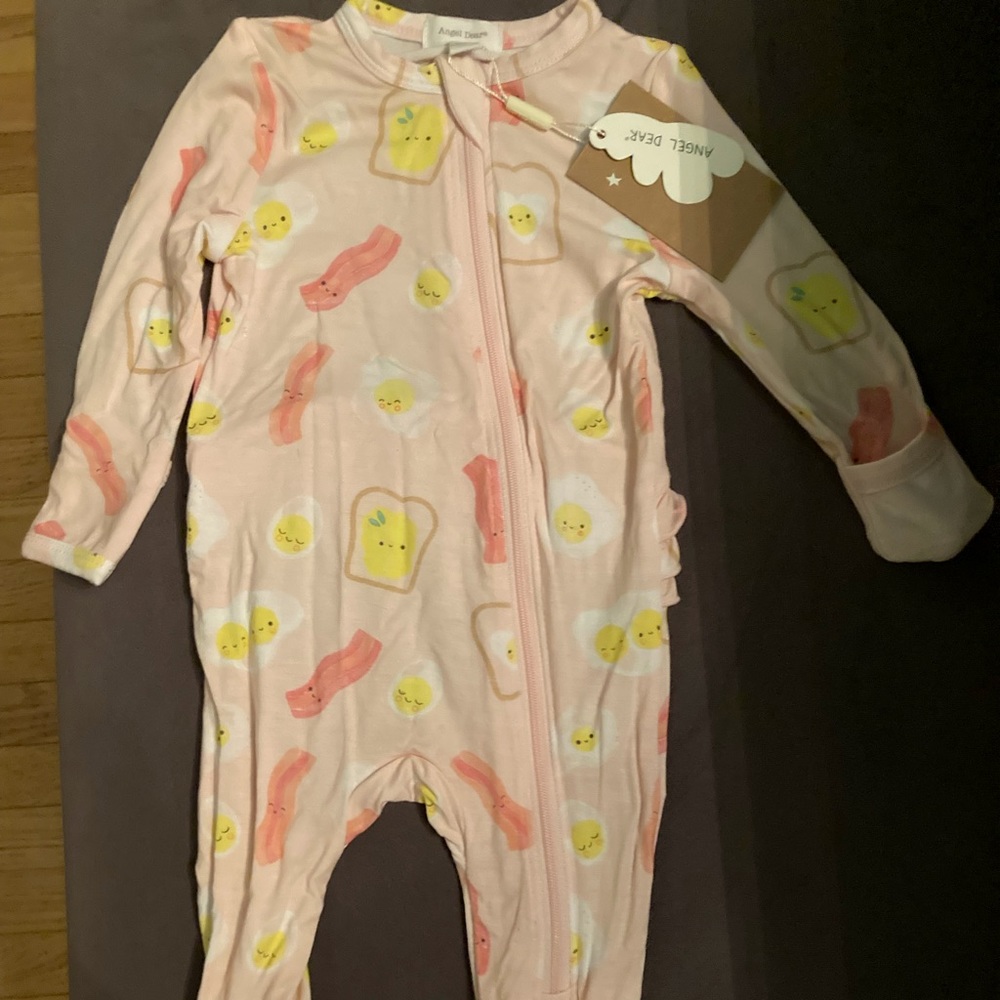 NWT NBW Angel Dear Pajamas Zip Onesie With Bacon Eggs and Toast